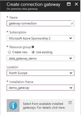 Ajouter une connection gateway sur Azure