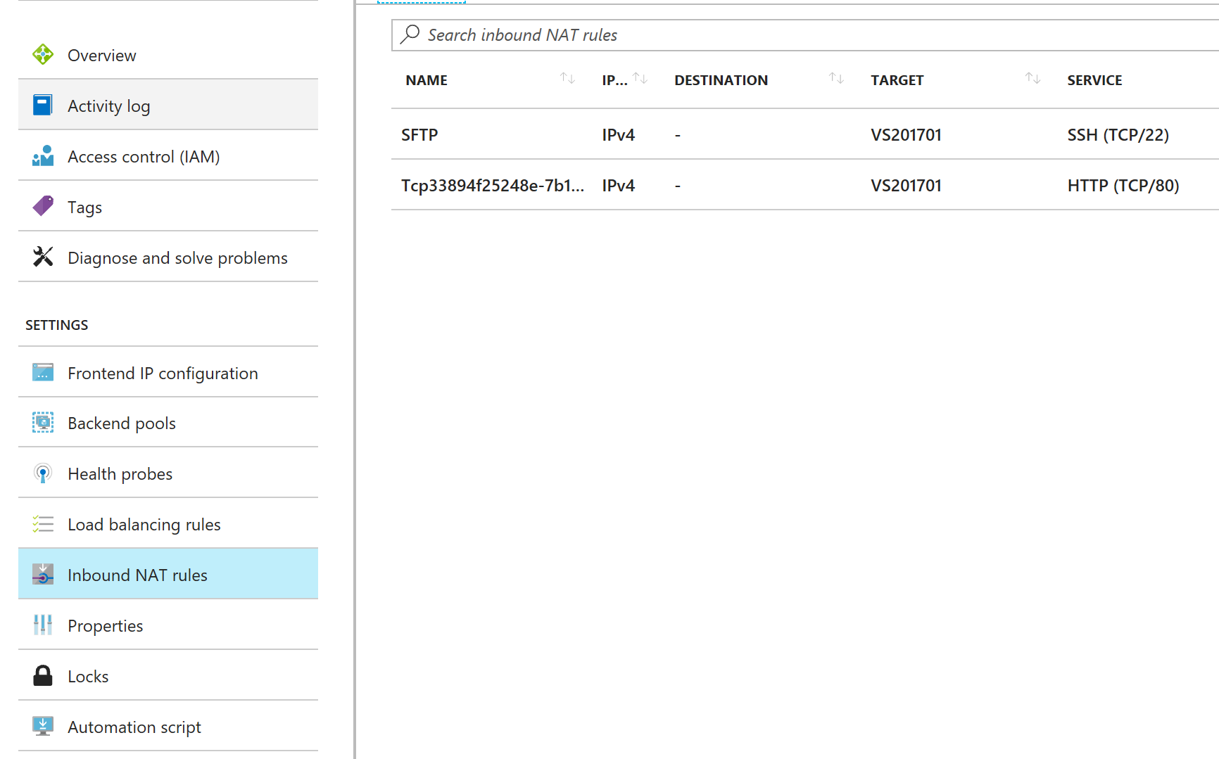 azure load balancer inbound nat rule