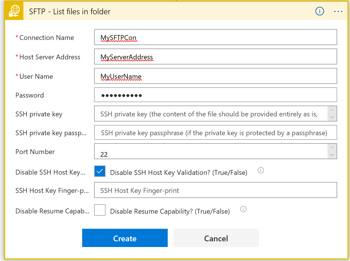 Configuration de la connexion SFTP sur Azure logic app