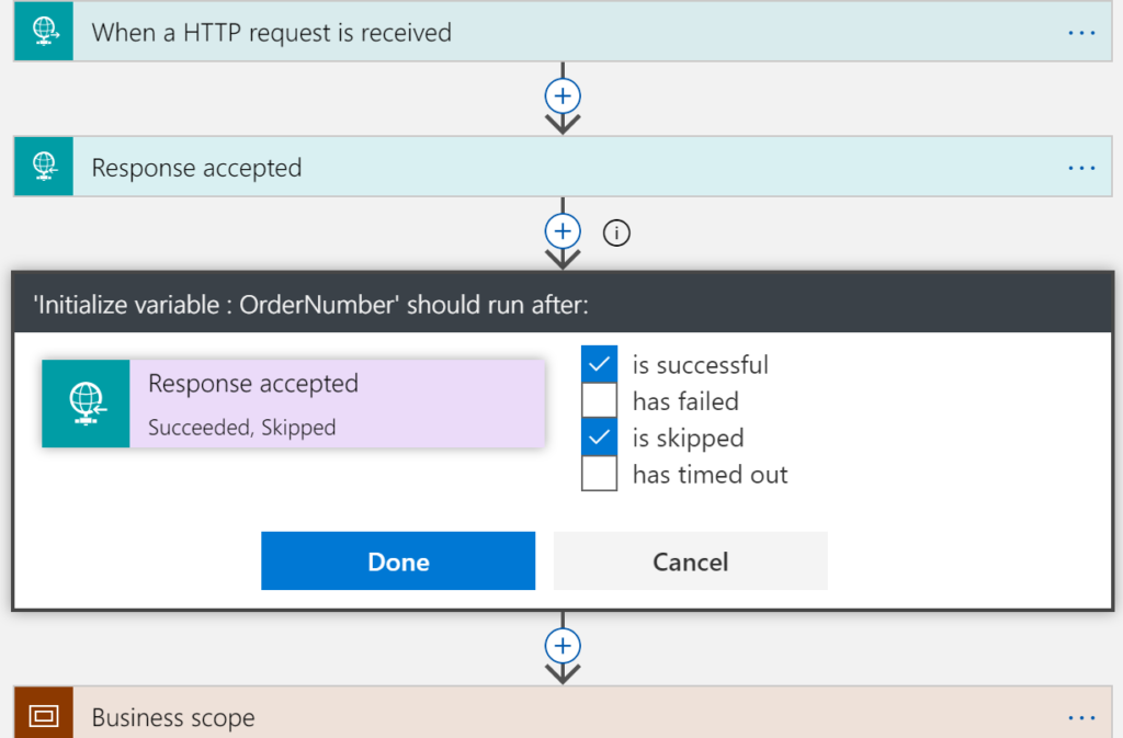 logic app imbriquee configure execute apres