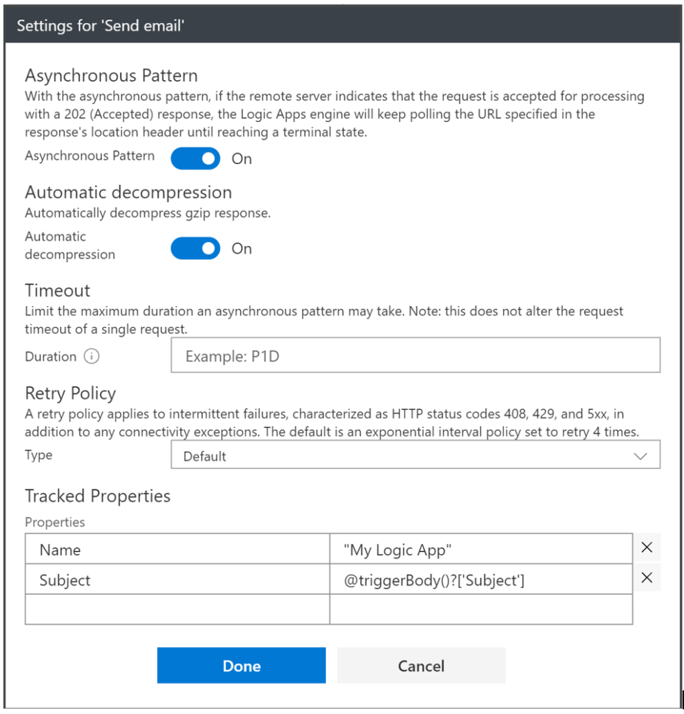 tracking proprieties from logic app