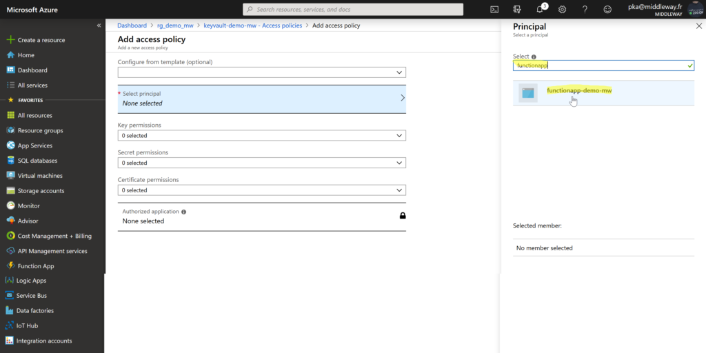 Adding Key Vault Access Policy to Function App principal