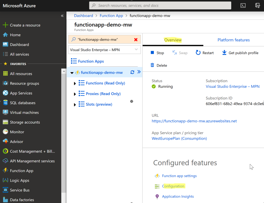 Getting secret from Key Vault in Azure Function App