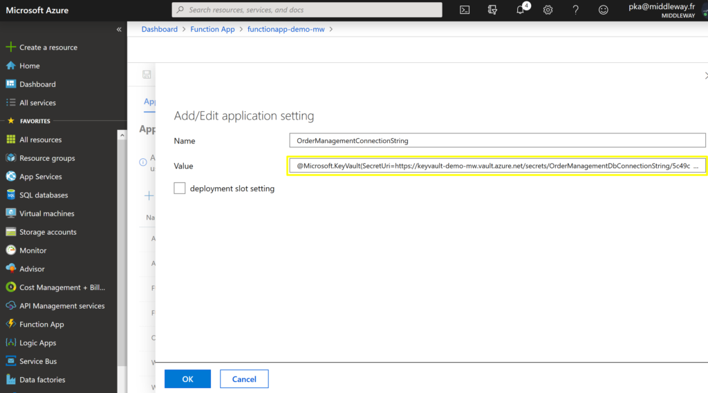 Getting secret from Key Vault in Azure Function App