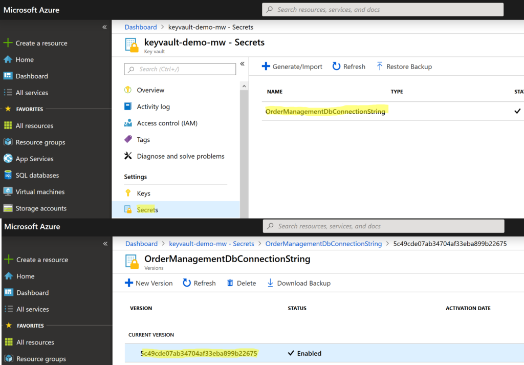 Adding secret to Azure Key Vault