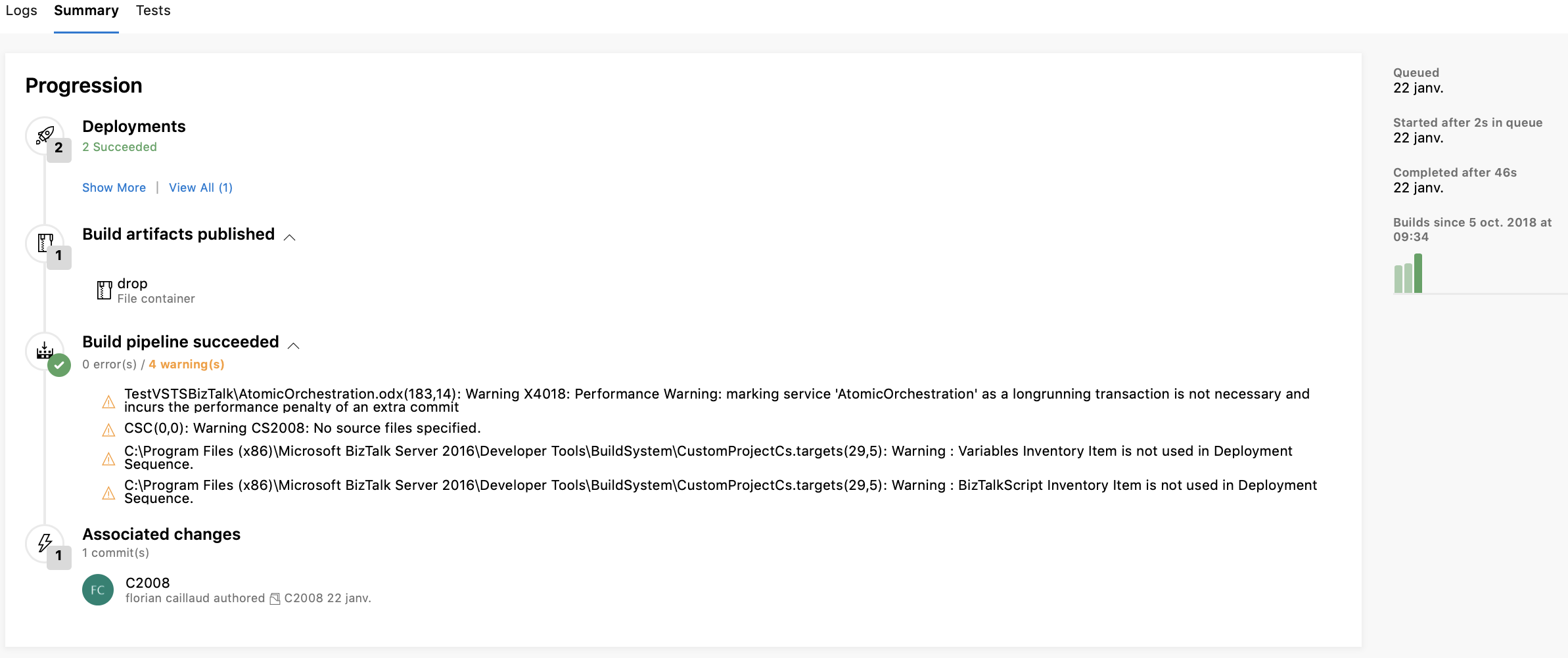 Résumé instance pipeline build