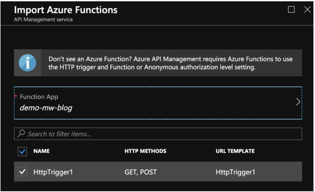 import azure function apim