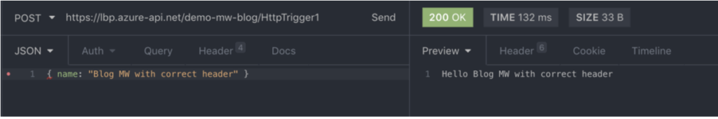 result function app apim header