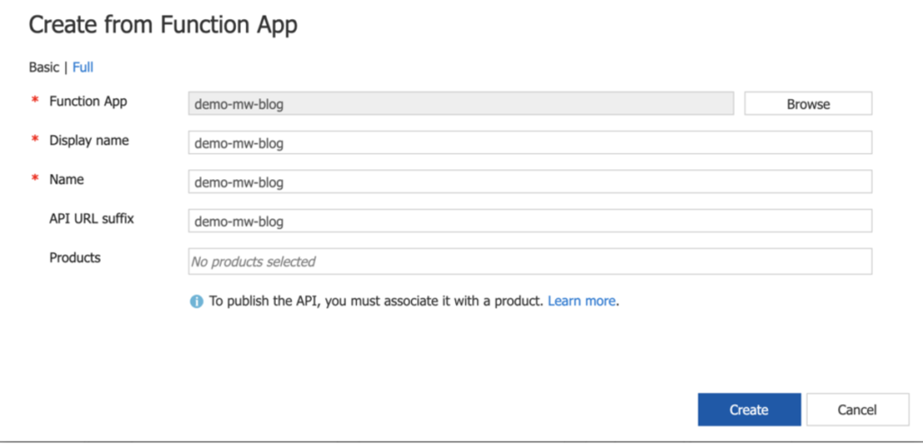 set up function app apim