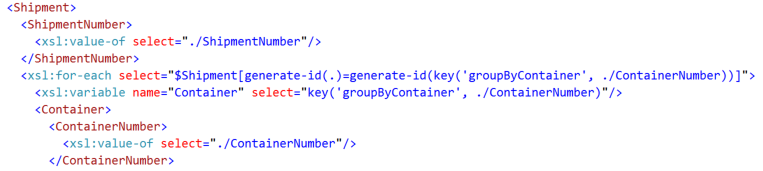 xslt grouper Container cle composite