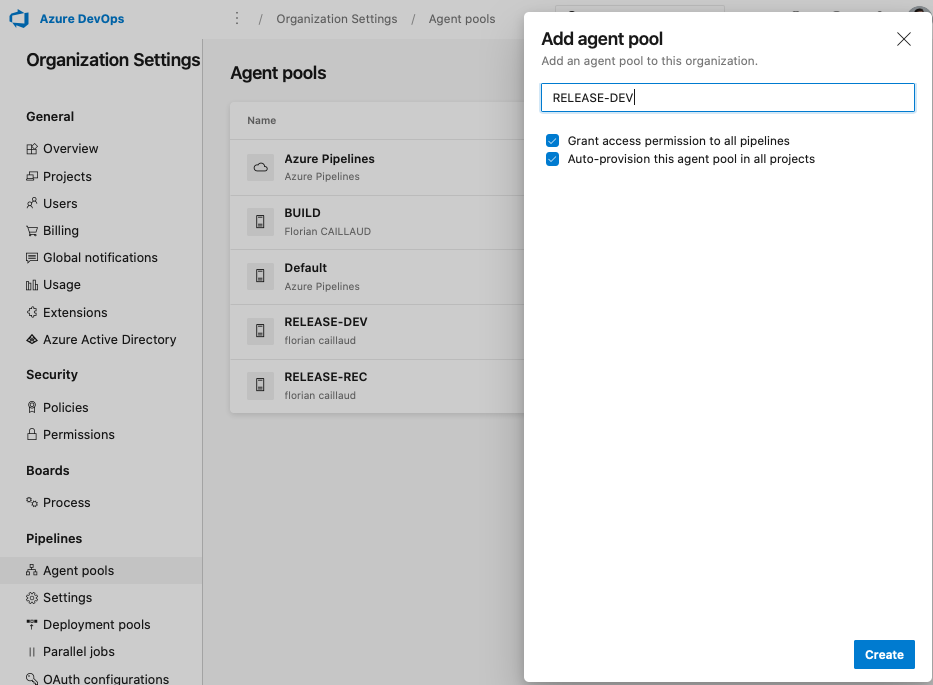 Ajouter un pool d'agent DevOps