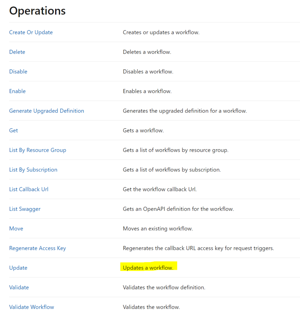 Aure REST API Logic App Operations