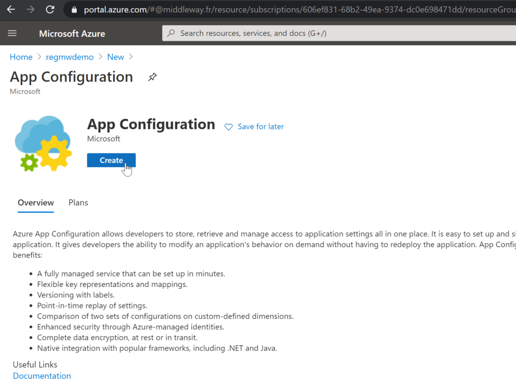 App Configuration - creation resource