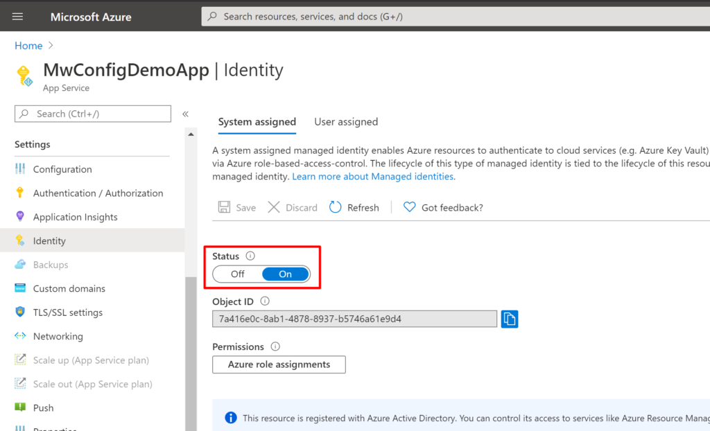 App Configuration - activation Managed Identity