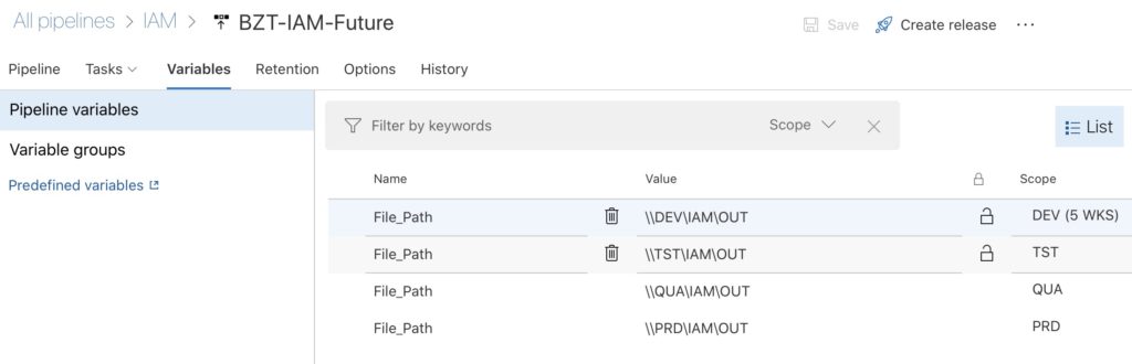 Pipeline variables