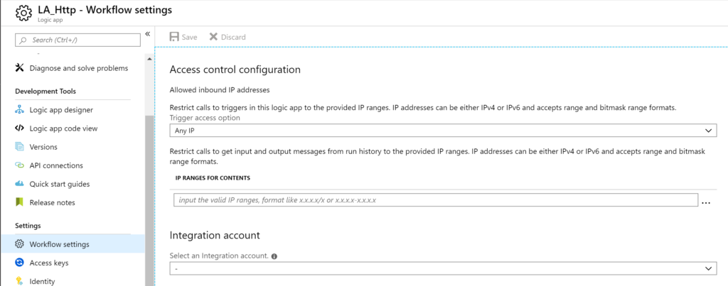 LogicApp Workflow setting