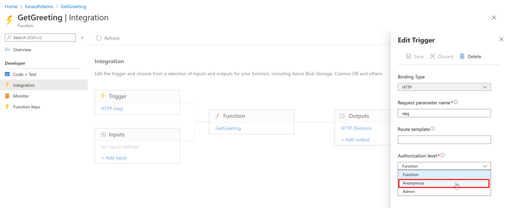 Azure Function Authorization Level