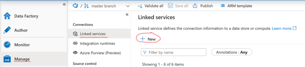 New linked service