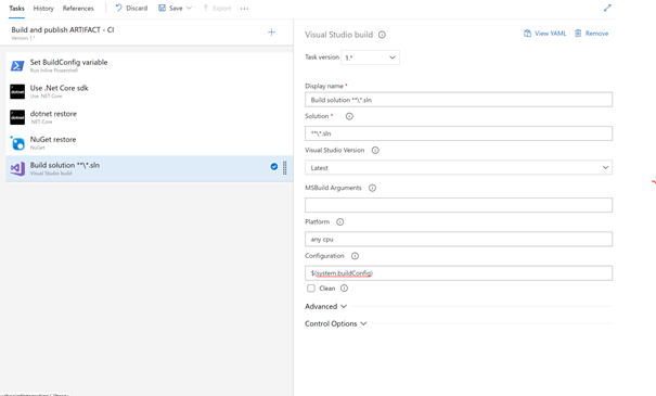 Visual Studio pipeline build task