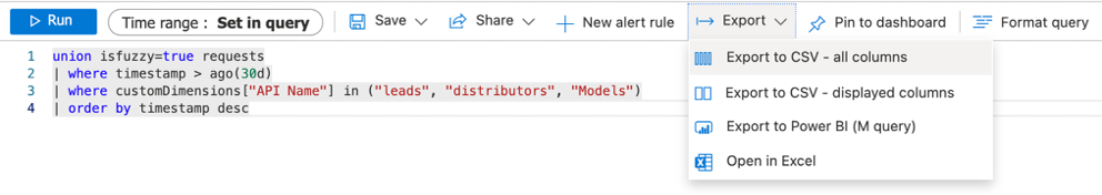 Exporter la requete Kusto