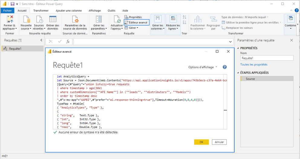 Importer la requete dans PowerBI