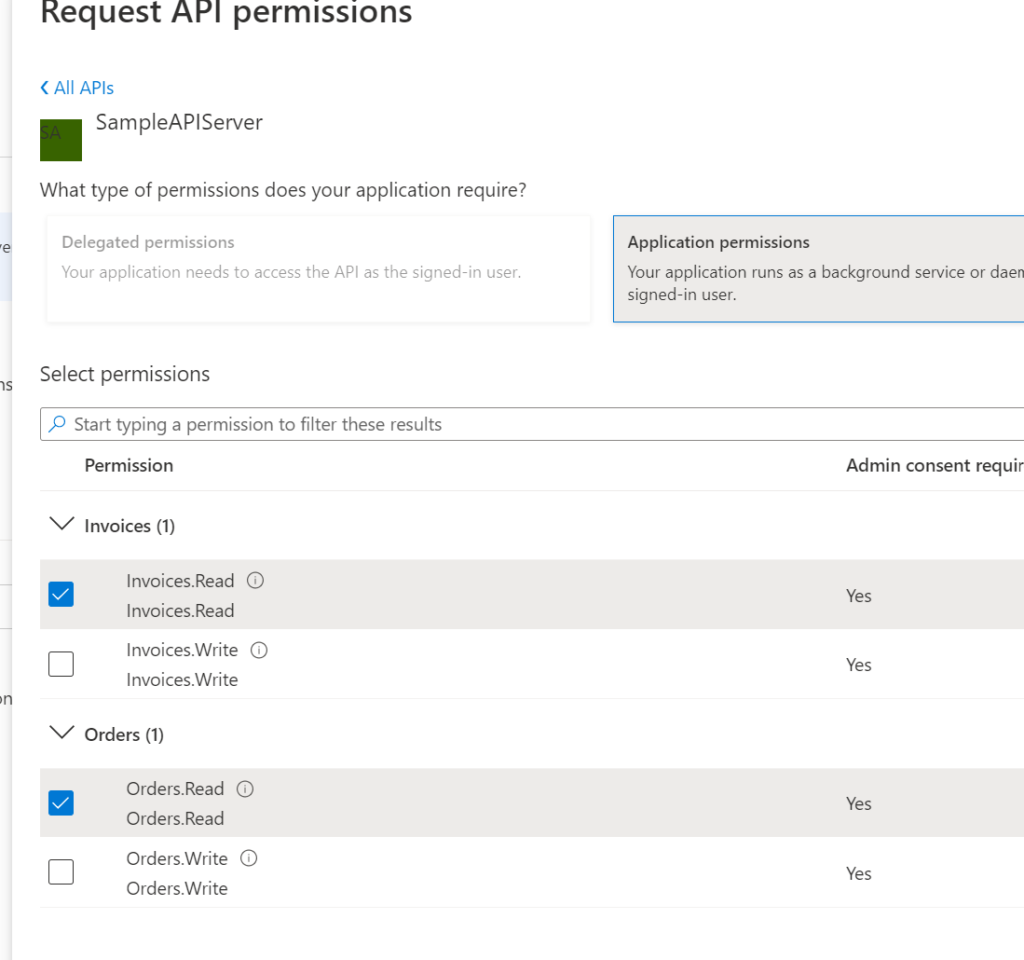 app registration api permission config