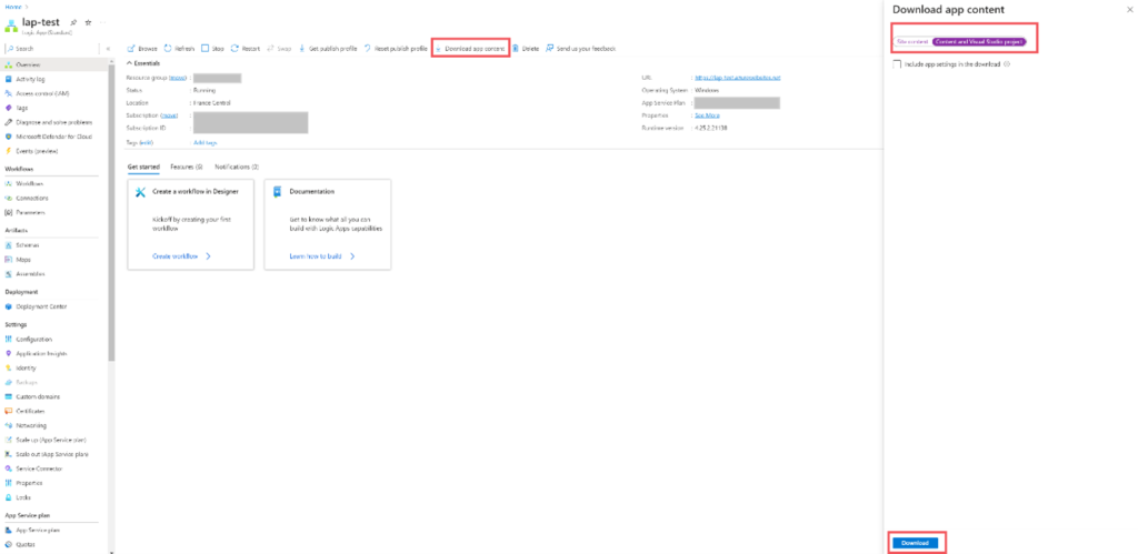 Download Logic App content
