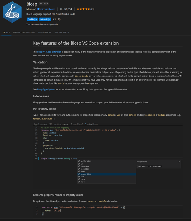 Visual Studio Code Bicep extension