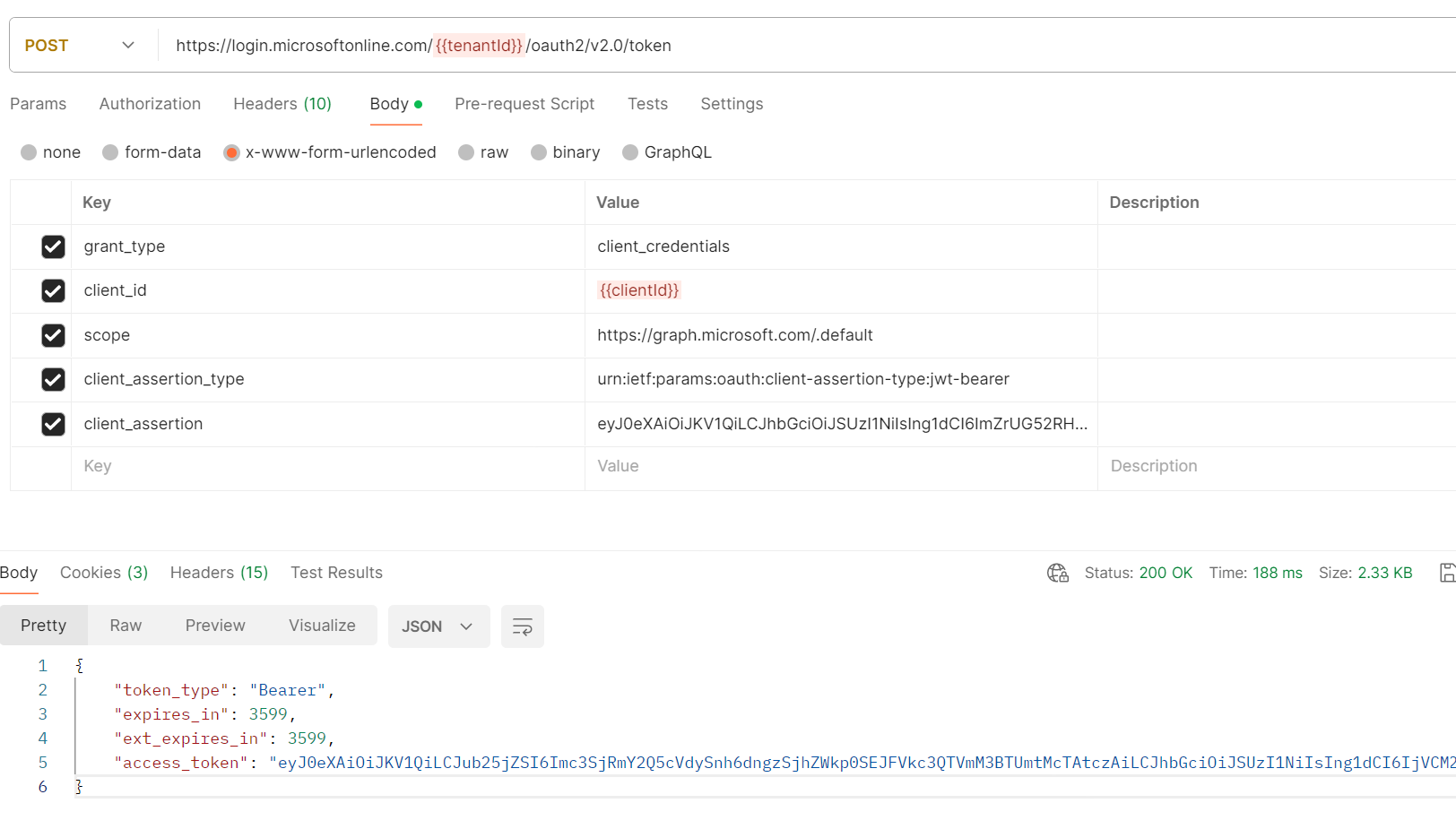 test postman jwt access token certificate entra id