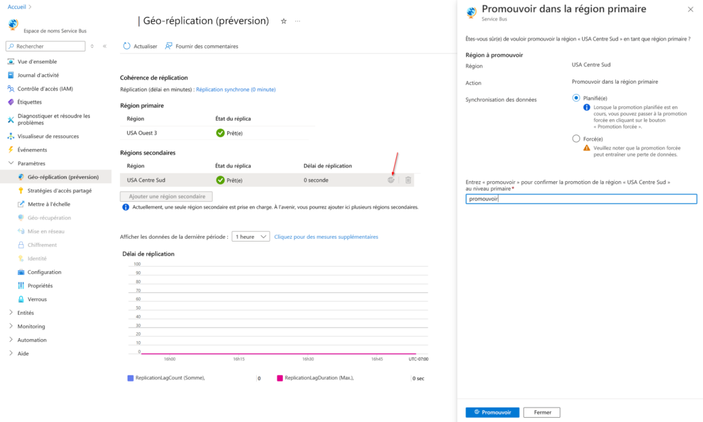 geo replication configuration in Azure Portal