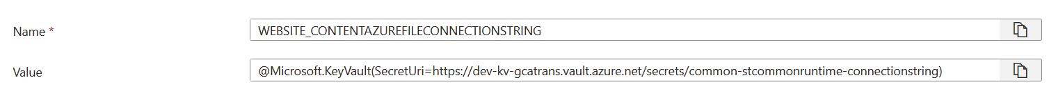 App Setting with key vault value