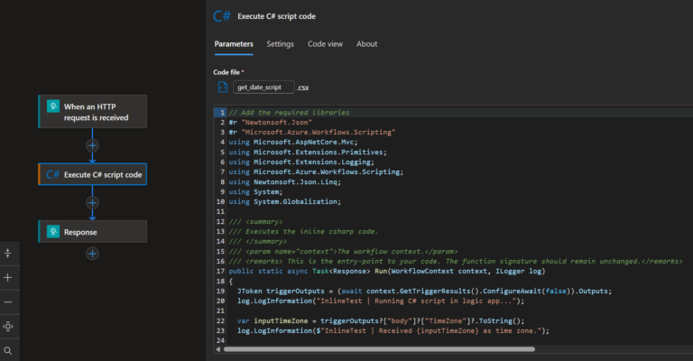 C# script in logic app