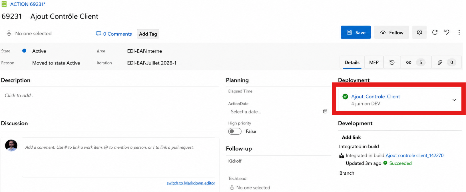 link a commit to a Azure DevOps item